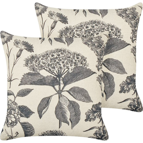 Conjunto De 2 Cojines De Algodón Decorativos Hecho A Mano Estampado Floral Cuadrado 45 X 45 Cm Beige Y Gris Rosemary - Beige