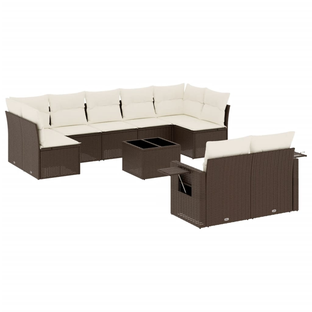 10 részes barna polyrattan kerti ülőgarnitúra párnákkal (3252970)