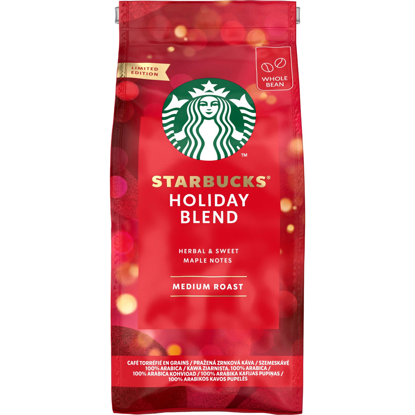 Starbucks® Holiday Blend Medium Roast limitált kiadású szemes kávé 190 g (7613039399712)