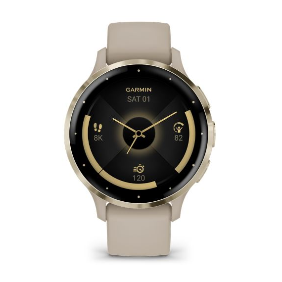 Смарт часовник Garmin Venu 3S, GPS, Wi-Fi, силиконова каишка, сив/ златист