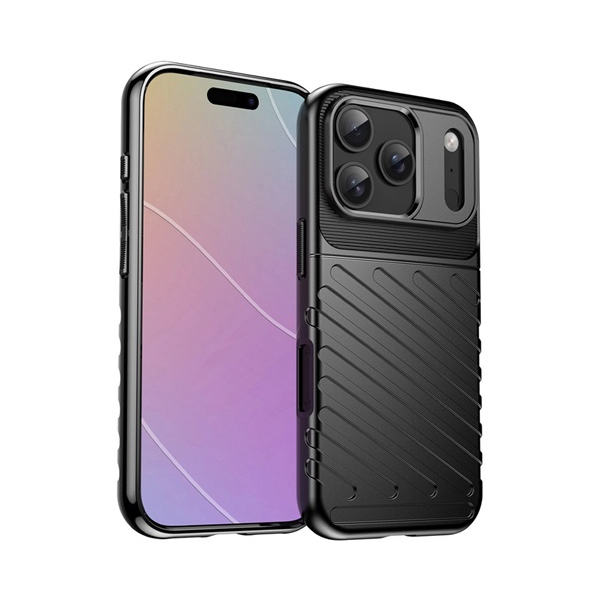 Szilikon telefonvédő (ütésállóság, csíkos, dombor minta) FEKETE Apple iPhone 17 Pro Max "Gigapack csomagolás" (GP-173624)