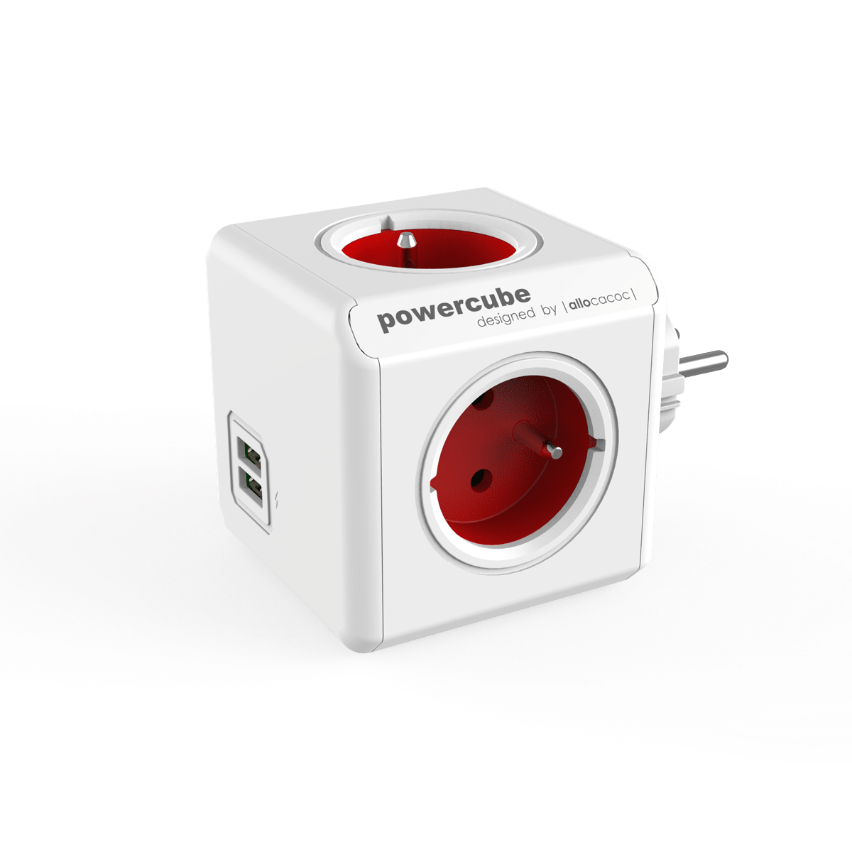 Allocacoc PowerCube Original 4 csatlakozós elosztó 2 USB porttal - Piros (2202RD/FROUPC)