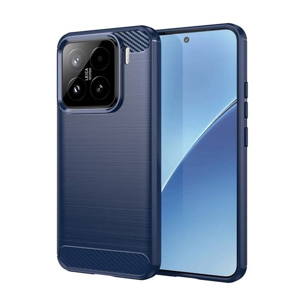 Szilikon telefonvédő (ütésállóság, légpárnás sarok, szálcsiszolt, karbon minta) SÖTÉTKÉK Xiaomi 15 "Gigapack csomagolás" (GP-167786)