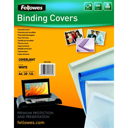 Fellowes Coverlight A4 1.5mm hőkötő borító 1-10 laphoz - Fehér (20 db / csomag) (5379601)