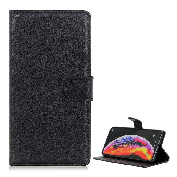 Tok álló, bőr hatású (FLIP, oldalra nyíló, asztali tartó funkció, prémium) FEKETE [Samsung Galaxy A40 (SM-A405F)] (5996457866496)