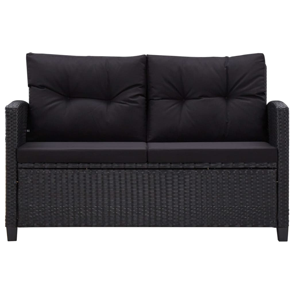 fekete polyrattan kétszemélyes kerti kanapé párnákkal 124 cm (46155)