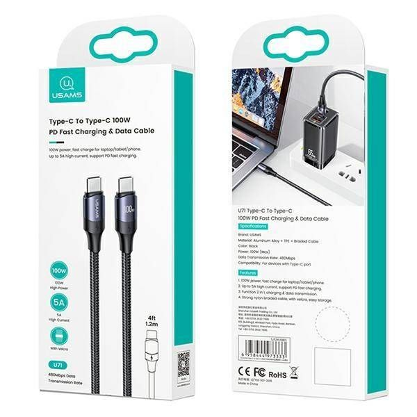 Usams SJ524USB01 Type-C -Type-C gyorstöltő kábel 100W, 120cm (1375899)
