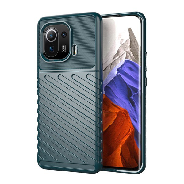 Szilikon telefonvédő (közepesen ütésálló, csíkos, dombor minta) SÖTÉTZÖLD [Xiaomi Mi 11 Pro 5G] (5996591072470)