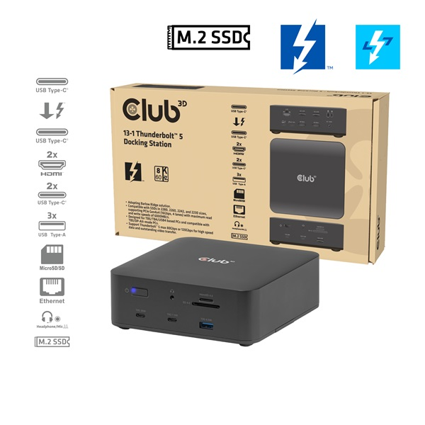 CLUB3D CSV-2562 dockingstation Ledningsført Thunderbolt 5 Sort
