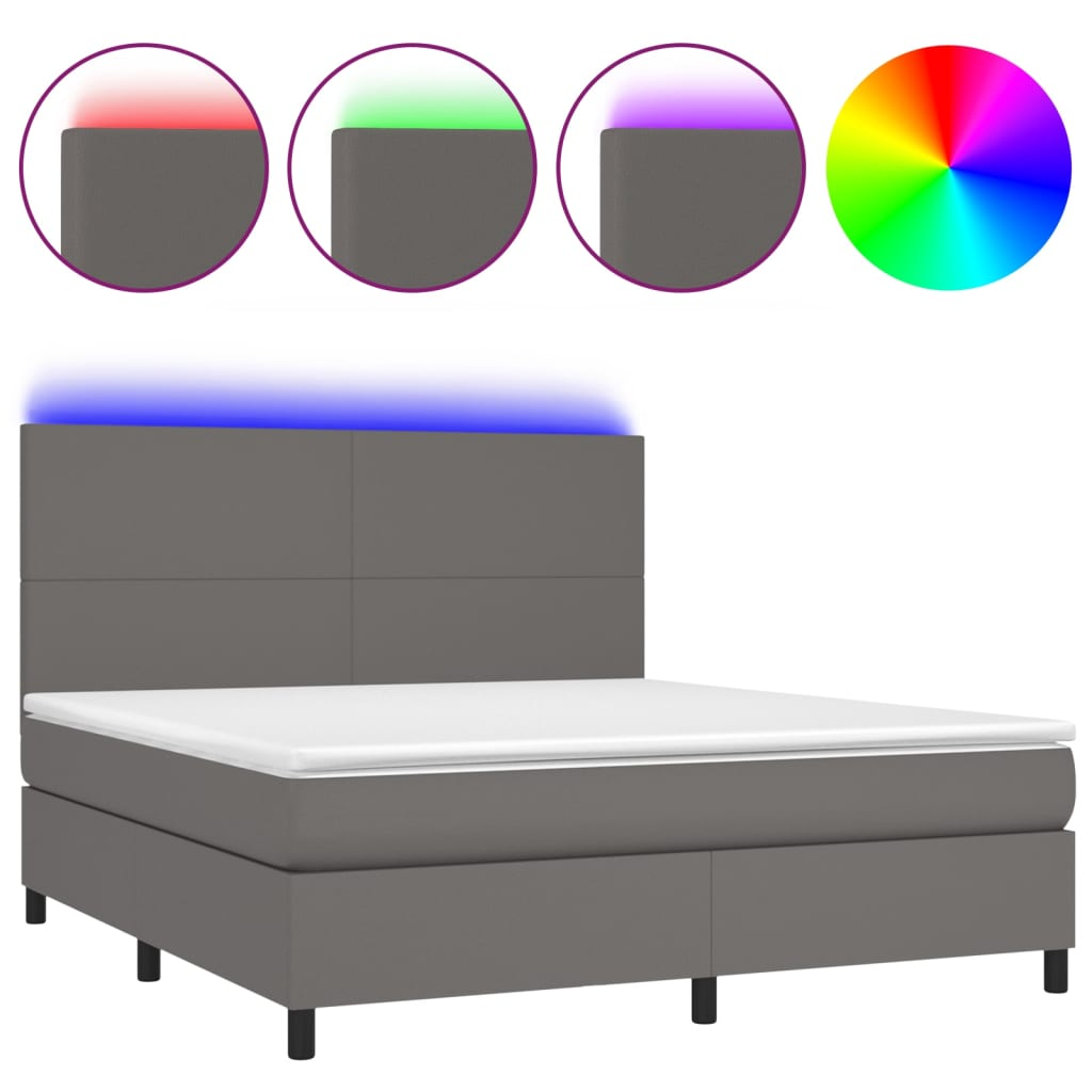 szürke műbőr rugós ágy matraccal és LED-del 180x200 cm (3135841)