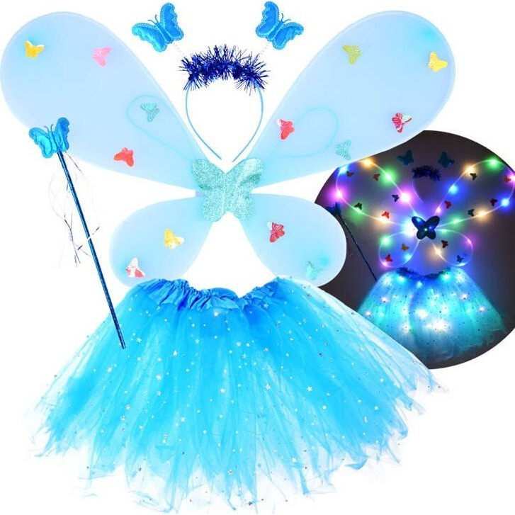 Világító Pillangótündér Jelmez Kék Színben (ZA4805 NI)