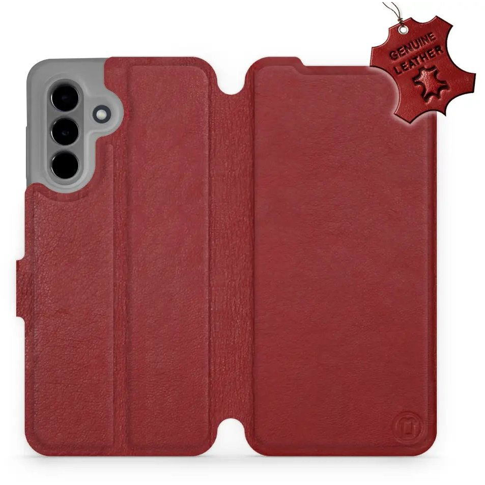 Mobiwear Samsung Galaxy A36 sötétpiros bőr flip tok (5906511813724)