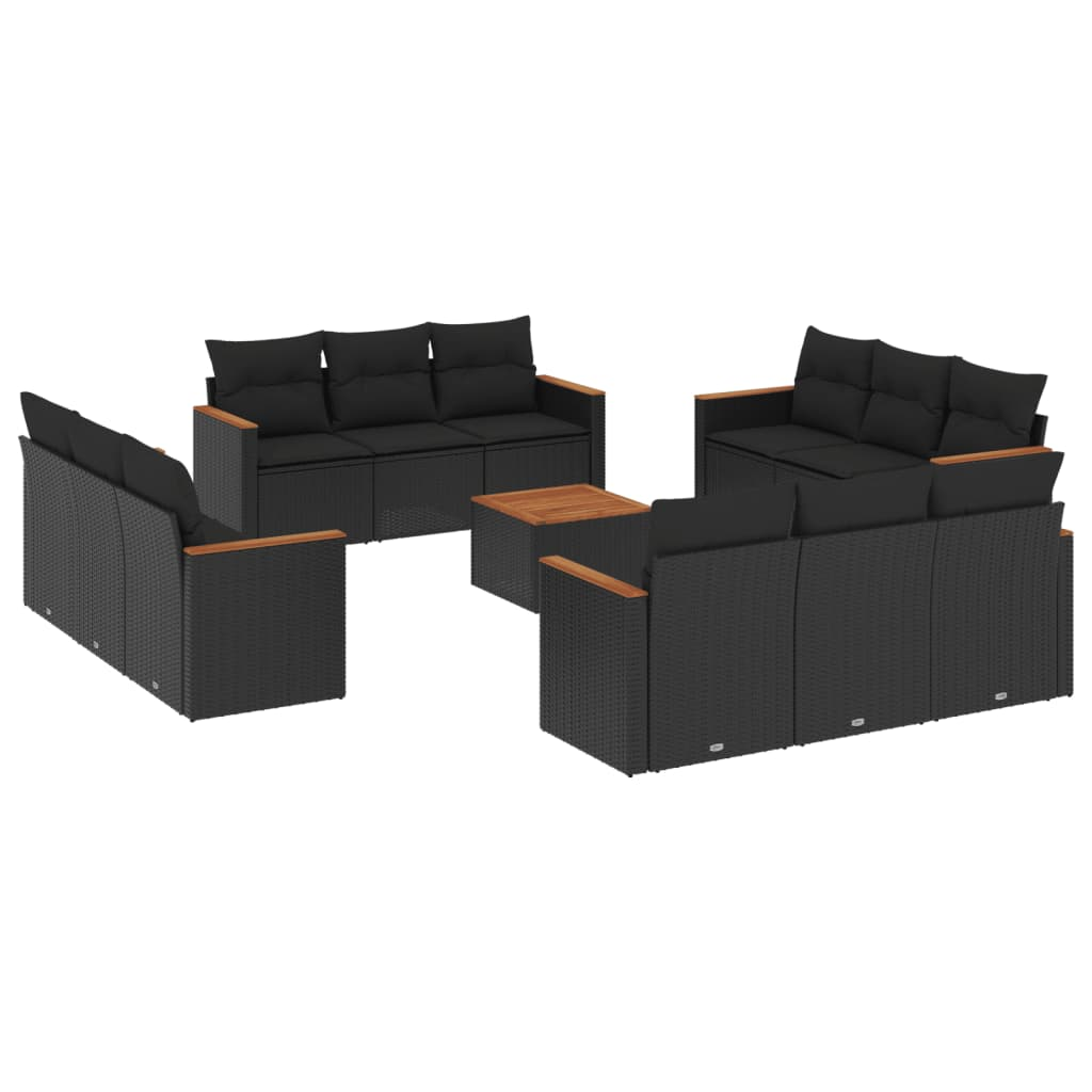 13 részes fekete polyrattan kerti ülőgarnitúra párnákkal (3225838)