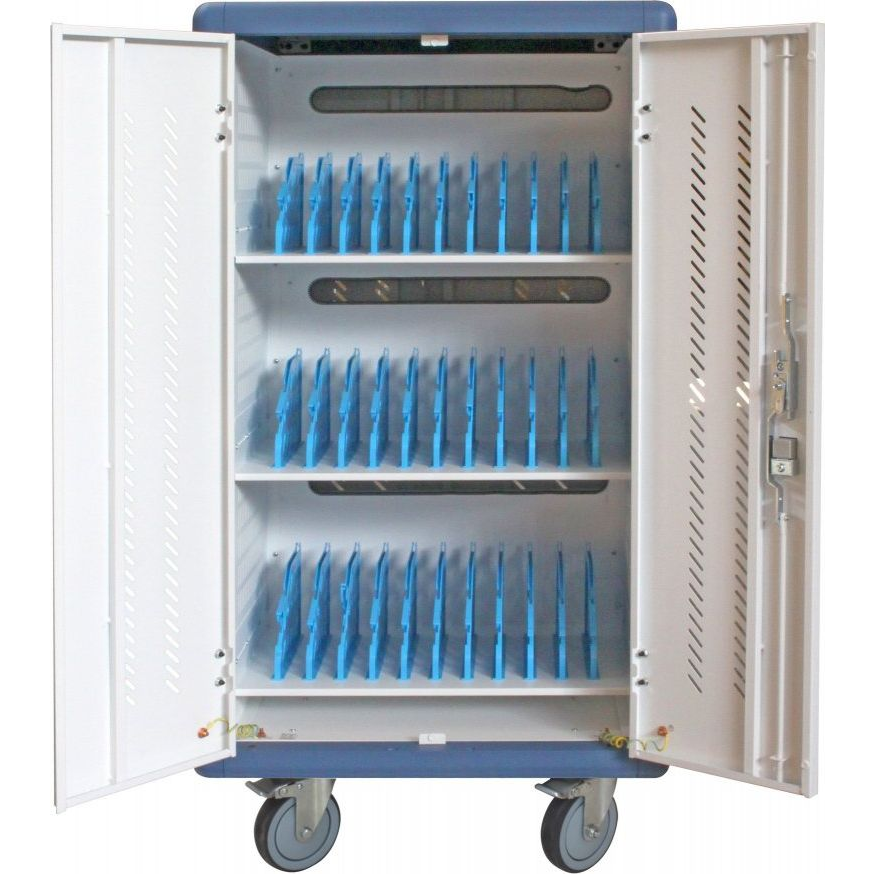 Techly I-CABINET-30DTY tároló/töltő kocsi és szekrény mobileszközökhöz Szabadon álló Fehér, Kék (I-CABINET-30DTY)