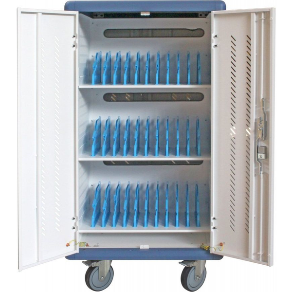 Techly I-CABINET-30DTY tároló/töltő kocsi és szekrény mobileszközökhöz Szabadon álló Fehér, Kék