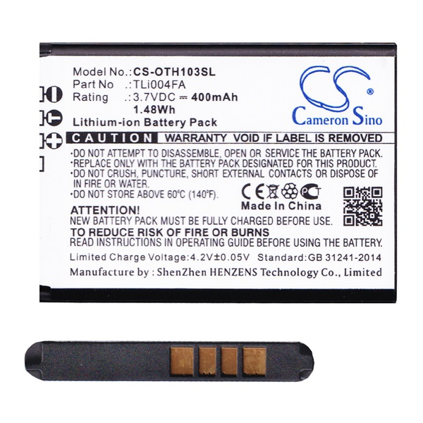 Cameron Sino Li-Ion akku (3.7V/400mAh, Alcatel TLi004FA kompatibilis) FEKETE Alcatel OT-1066D / OT-1052 / OT-1035 (CS-OTH103SL)