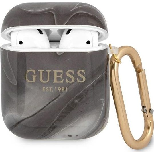 Funda Guess Silicona Para Apple Airpods Negro Marmolado Modelo Gua2unmk