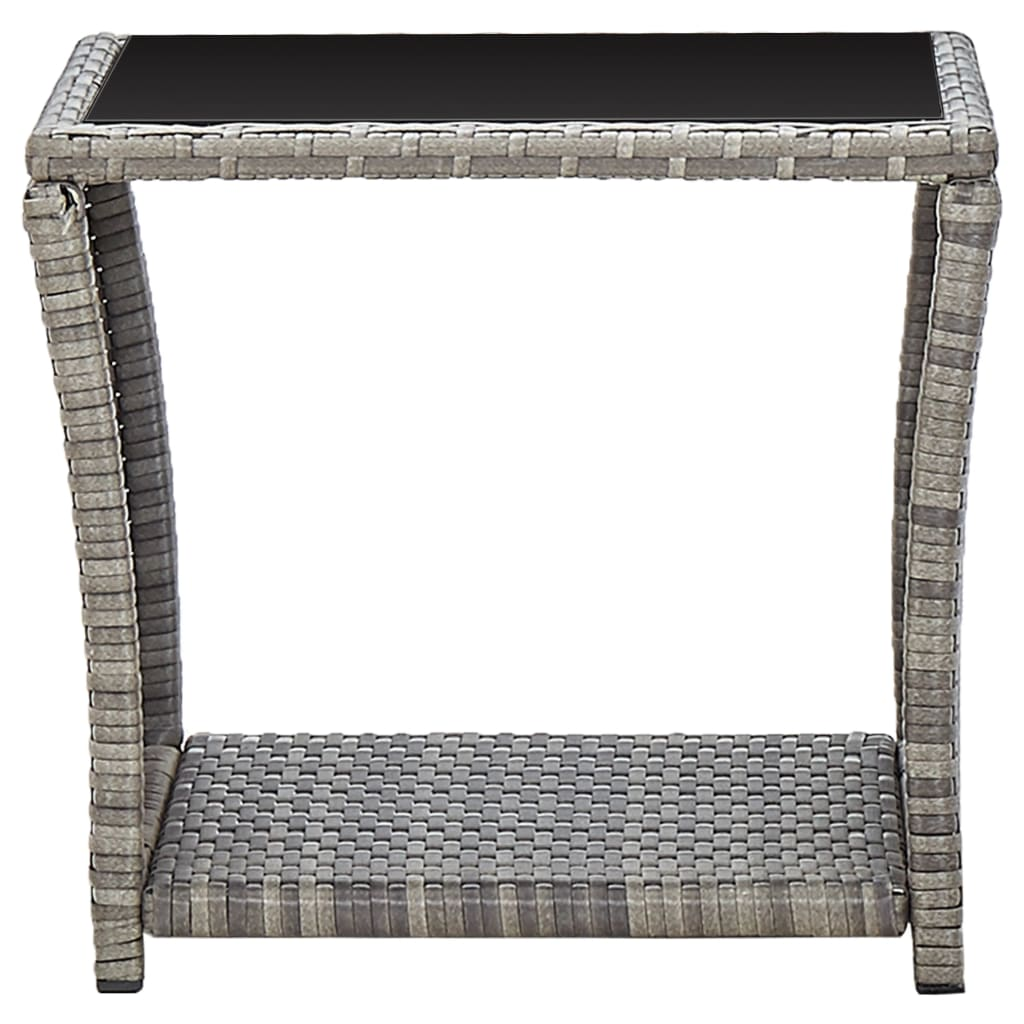 szürke polyrattan és üveg dohányzóasztal 45 x 45 x 40 cm (46068)