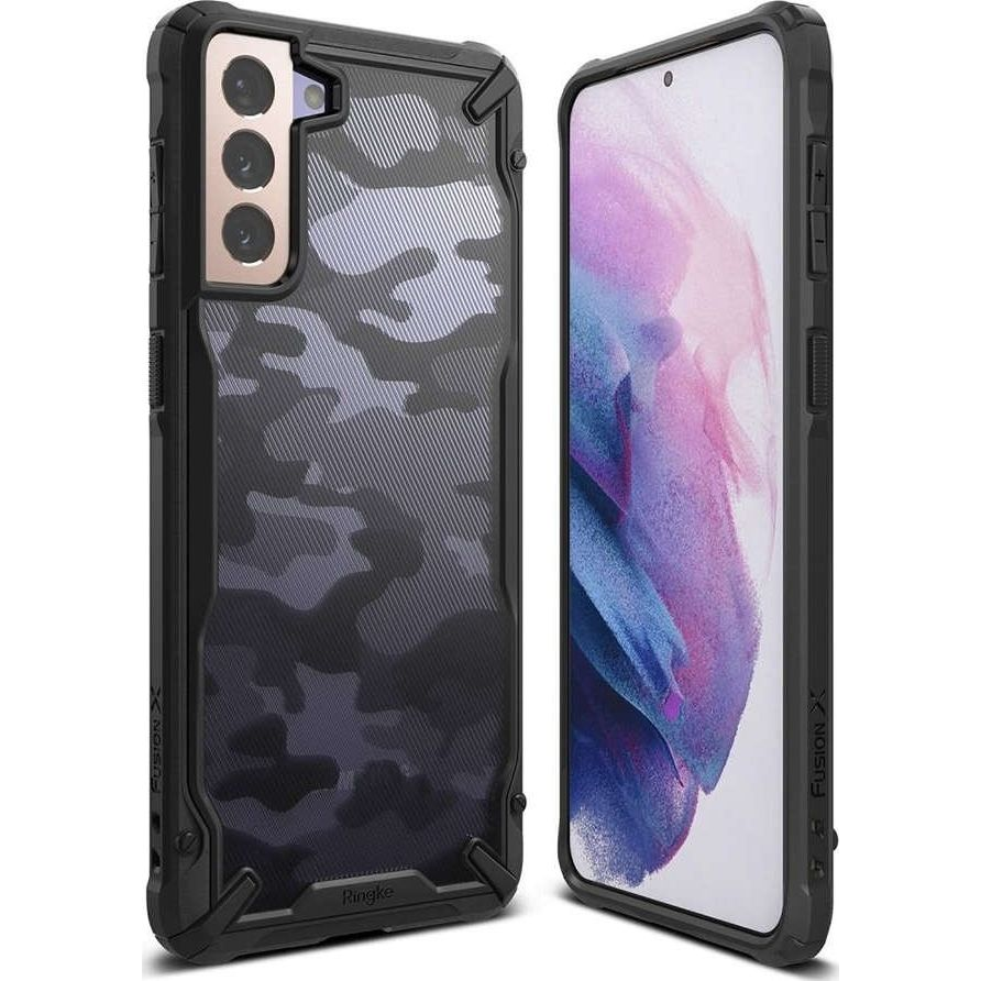 Samsung G996F Galaxy S21+ ütésálló hátlap - Ringke Fusion X - terepszínű fekete (RGK1340CAM)