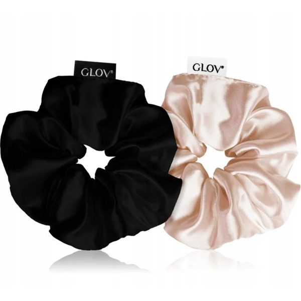 GLOV_Satin Scrunchies satynowe gumki do włosów M Champagne/Black 2szt