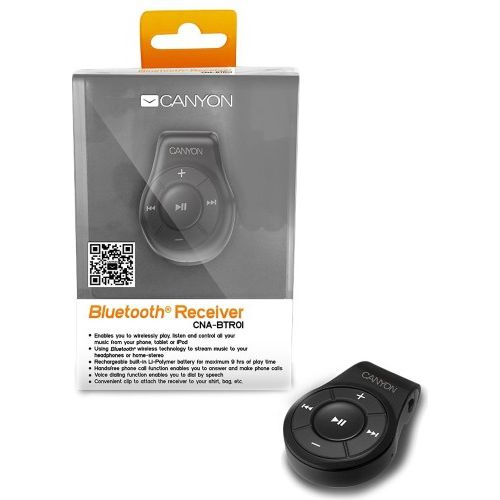 Canyon Bluetooth music receiver, BT Ver2.1+EDR Class2, 3.5mm audio output, enables you to wirelessly play, listen and control all your music from your phone, tablet or iPod, handsfree phone call function to answer and make phone calls (CNA-BTR01B)
