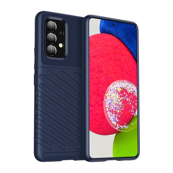 Szilikon telefonvédő (közepesen ütésálló, csíkos, dombor minta) SÖTÉTKÉK [Samsung Galaxy A53 (SM-A536) 5G] (5996591119717)