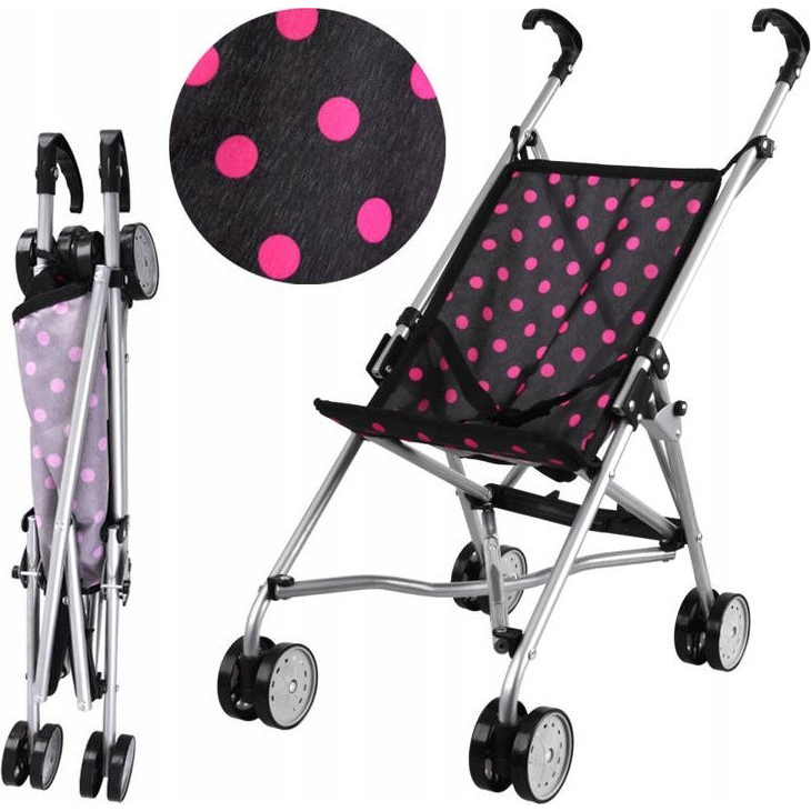 Esernyőre Csukható Babakocsi Fekete Színben Pöttyös Mintával