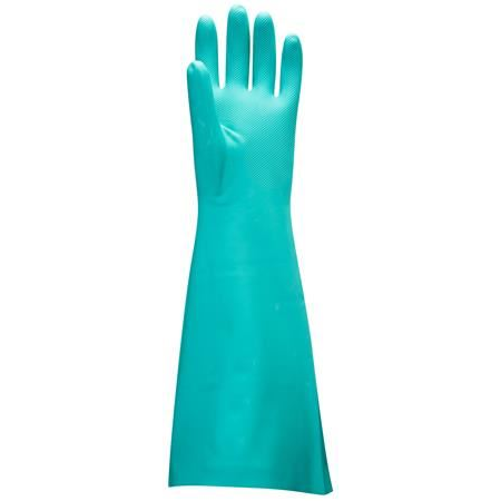 Vegyszerálló nitril védőkesztyű hosszúszárú, M-es méret zöld (A813GNRM) (A813GNRM)