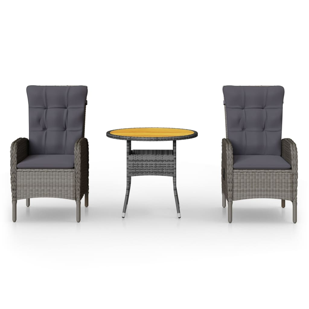 3 részes szürke polyrattan kerti bisztrószett (3058547)