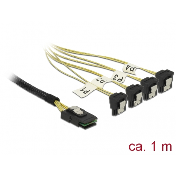 Delock Kabel Mini SAS SFF-8087 > 4 x SATA 7 Pin gewinkelt 1 m
