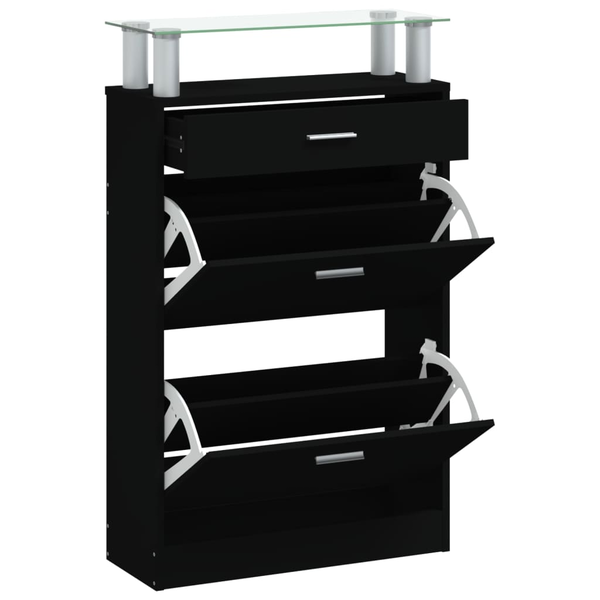 fekete szerelt fa cipőszekrény 63 x 24 x 104 cm