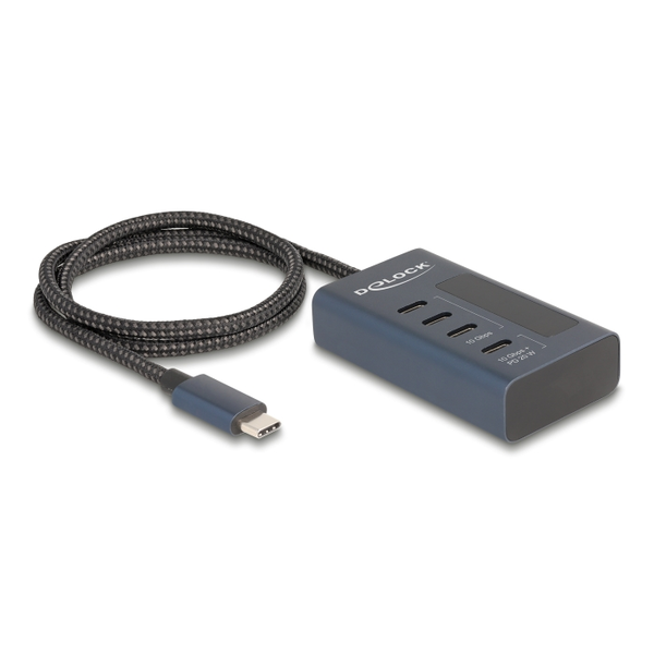 Delock USB 10 Gbps hub 4 db. USB Type-C  porttal, amelyből 3 adat csatlakoztatási felület és egy adat és 20 Watt-os PD tápjelzéssel (64189)