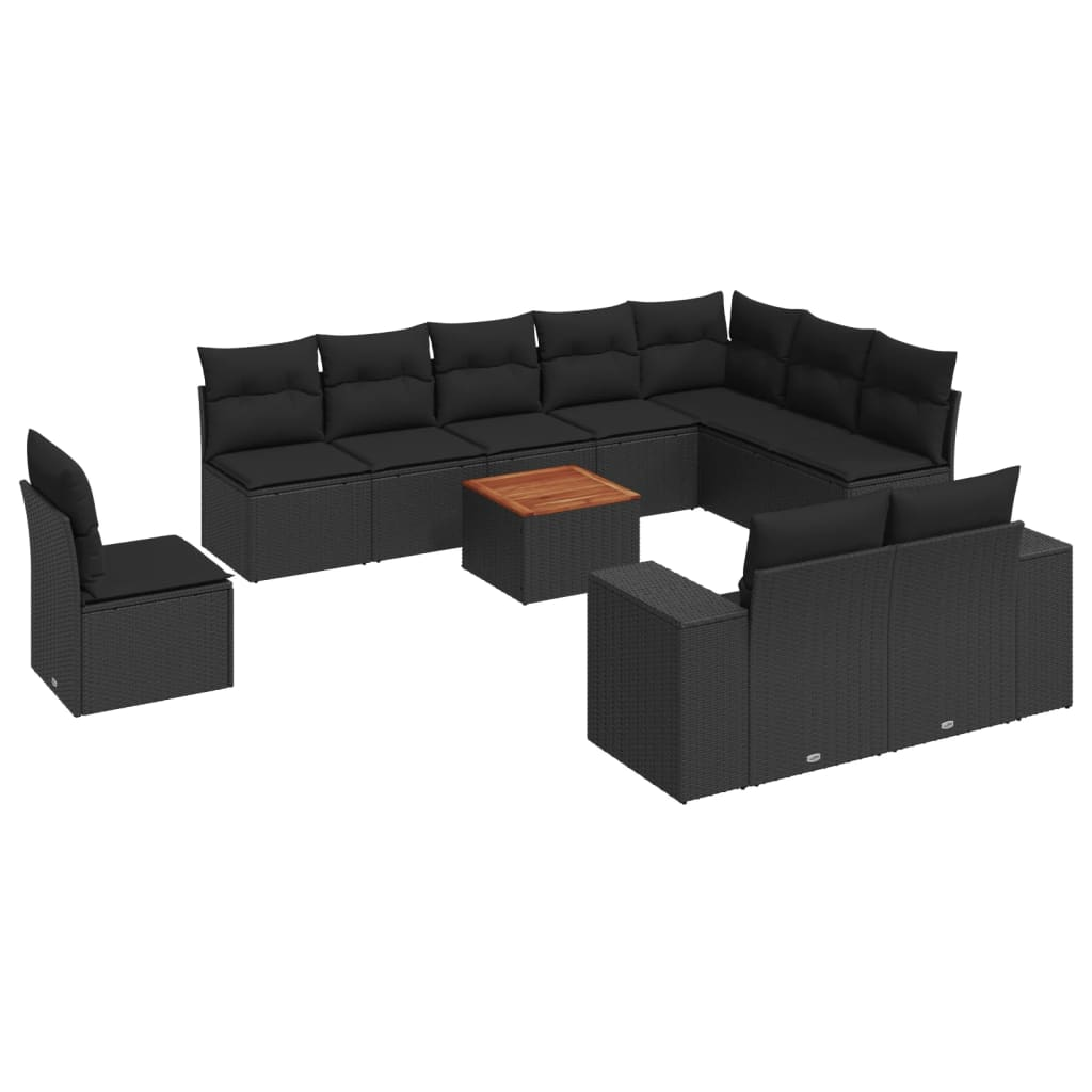 11 részes fekete polyrattan kerti ülőgarnitúra párnákkal (3225495)