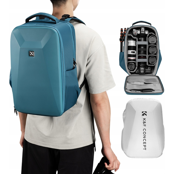 K-F CONCEPT Hardshell professzionális kamera hátizsák 22L 15.6 laptop zseb kék