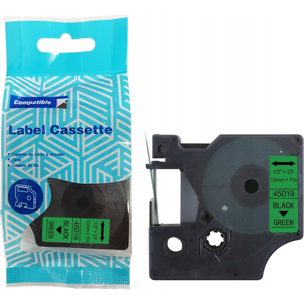 Taśma DYMO D1 45019 12mm x 7m S0720590 czarny na zielonym zamiennik