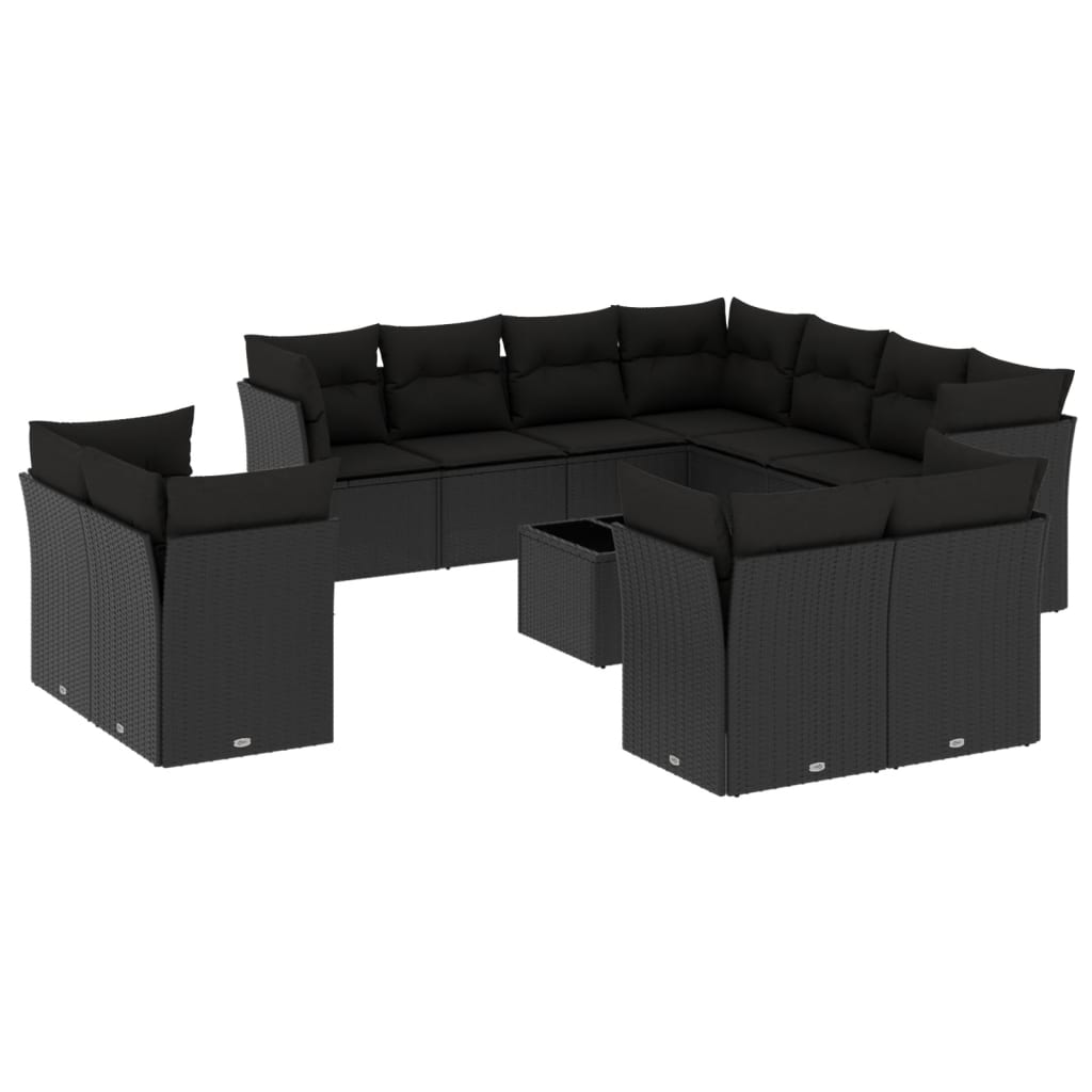 12 részes fekete polyrattan kerti ülőgarnitúra párnákkal (3250354)