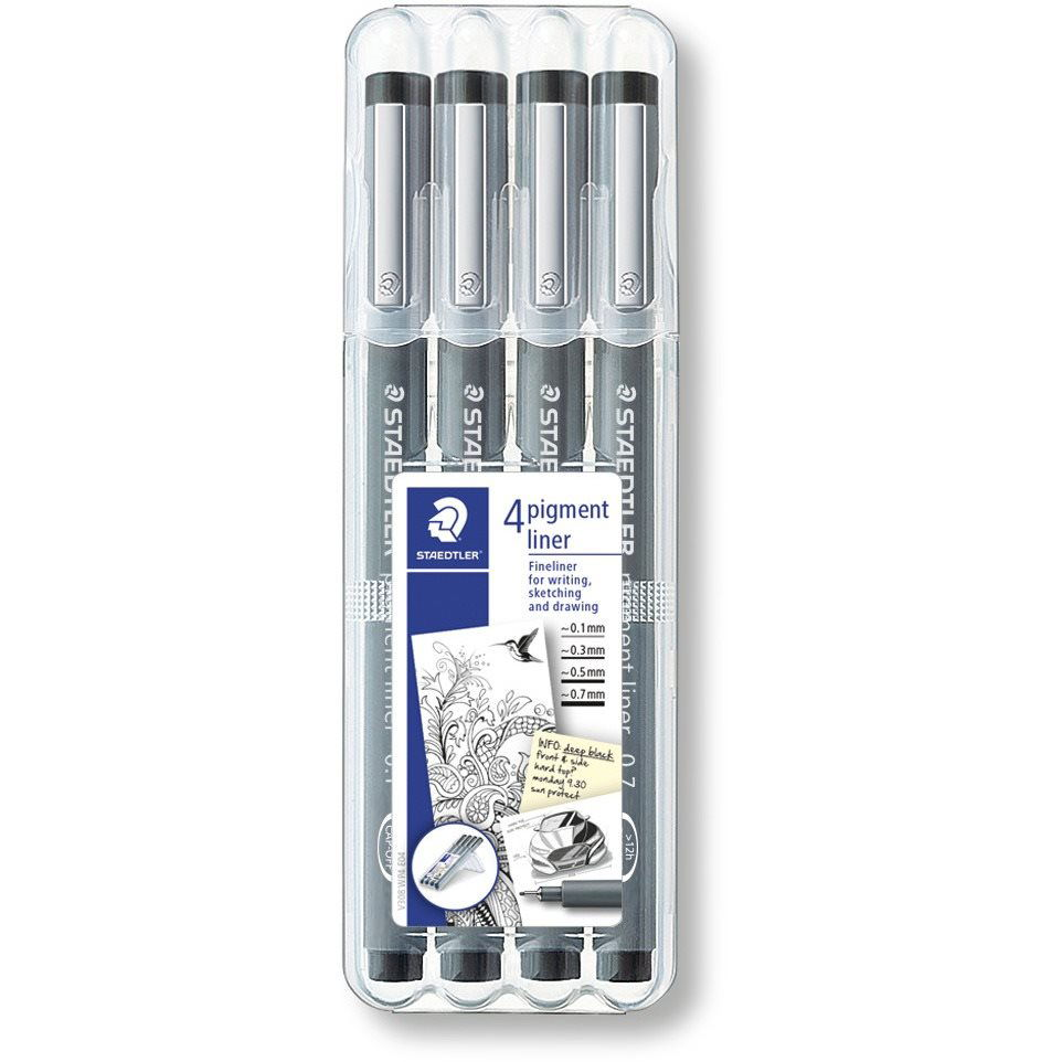 STAEDTLER "Pigment Liner" linerek, fekete, 4 különböző méretű hegy (4007817326725)