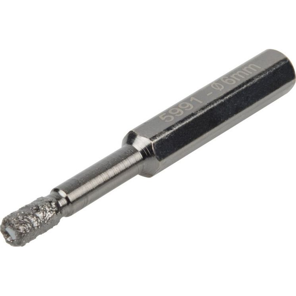 Диамантено свредло за плочки, Wolfcraft, 6 мм, парафин, шестоъгълна опашка, сребро