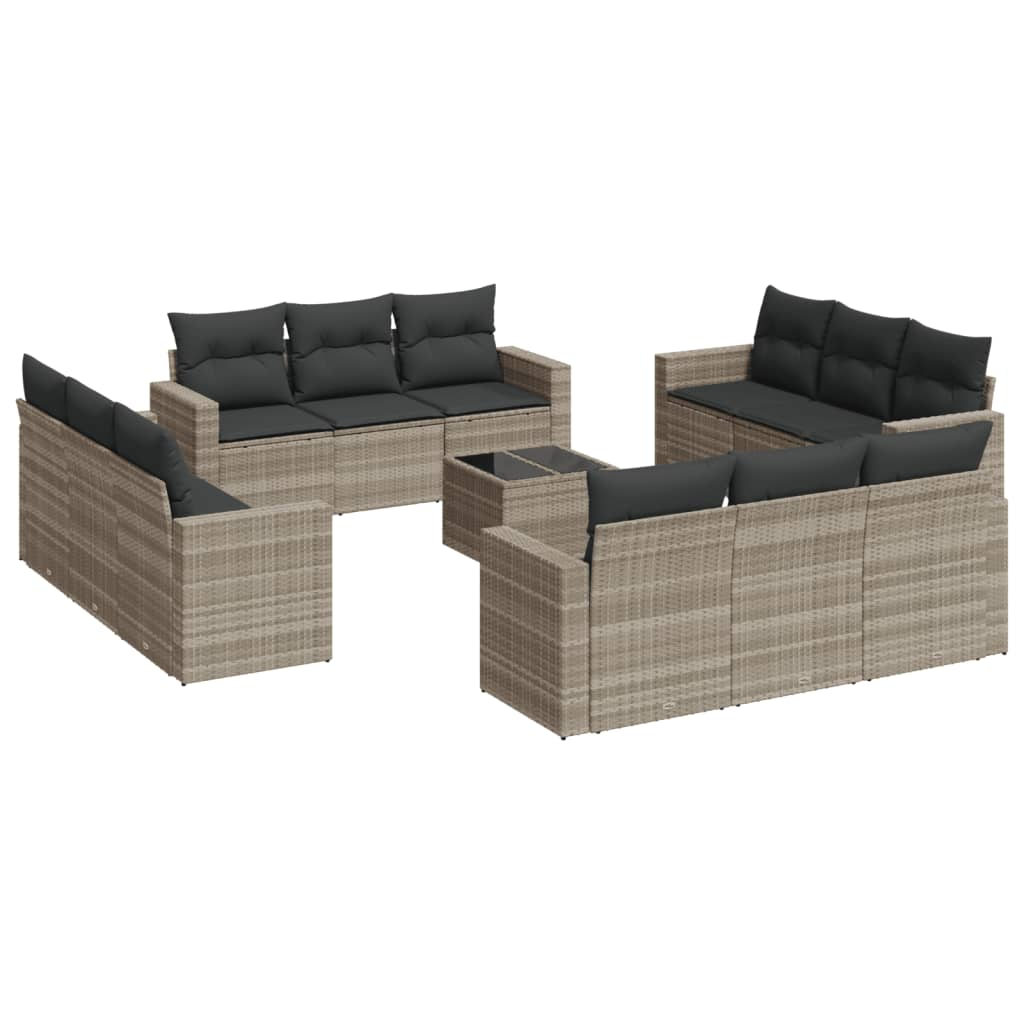 13 részes világosszürke polyrattan kerti ülőgarnitúra párnákkal (3218772)