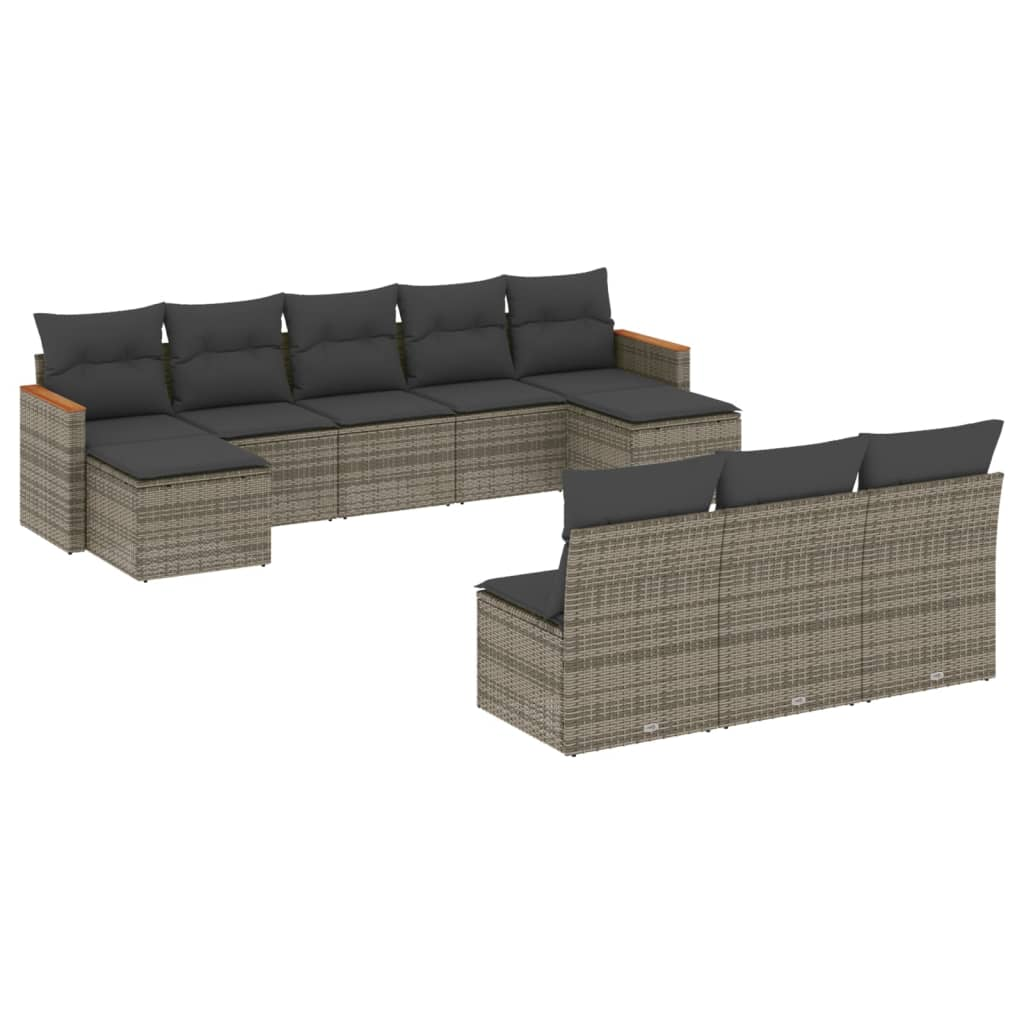 10 részes szürke polyrattan kerti ülőgarnitúra párnákkal (3258791)