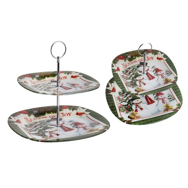 IRIS 2 szintes üveg sütikínáló hóemberek minta 20cm+25cm (102016)