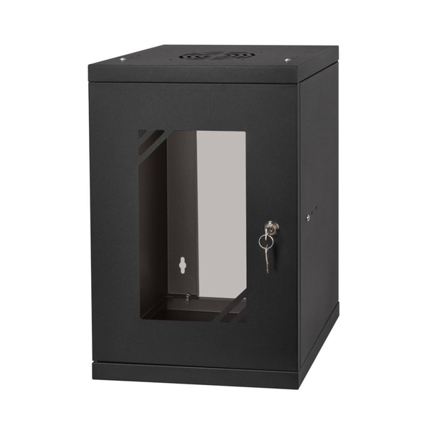 Stalflex rc10-6u-300gb 10" 6u 300 mm дълбок шкаф, монтиран на черна стъклена врата, стенен шкаф