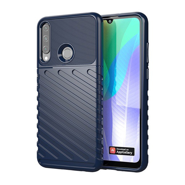 Szilikon telefonvédő (közepesen ütésálló, csíkos, dombor minta) SÖTÉTKÉK [Huawei Y6p] (5996457985937)