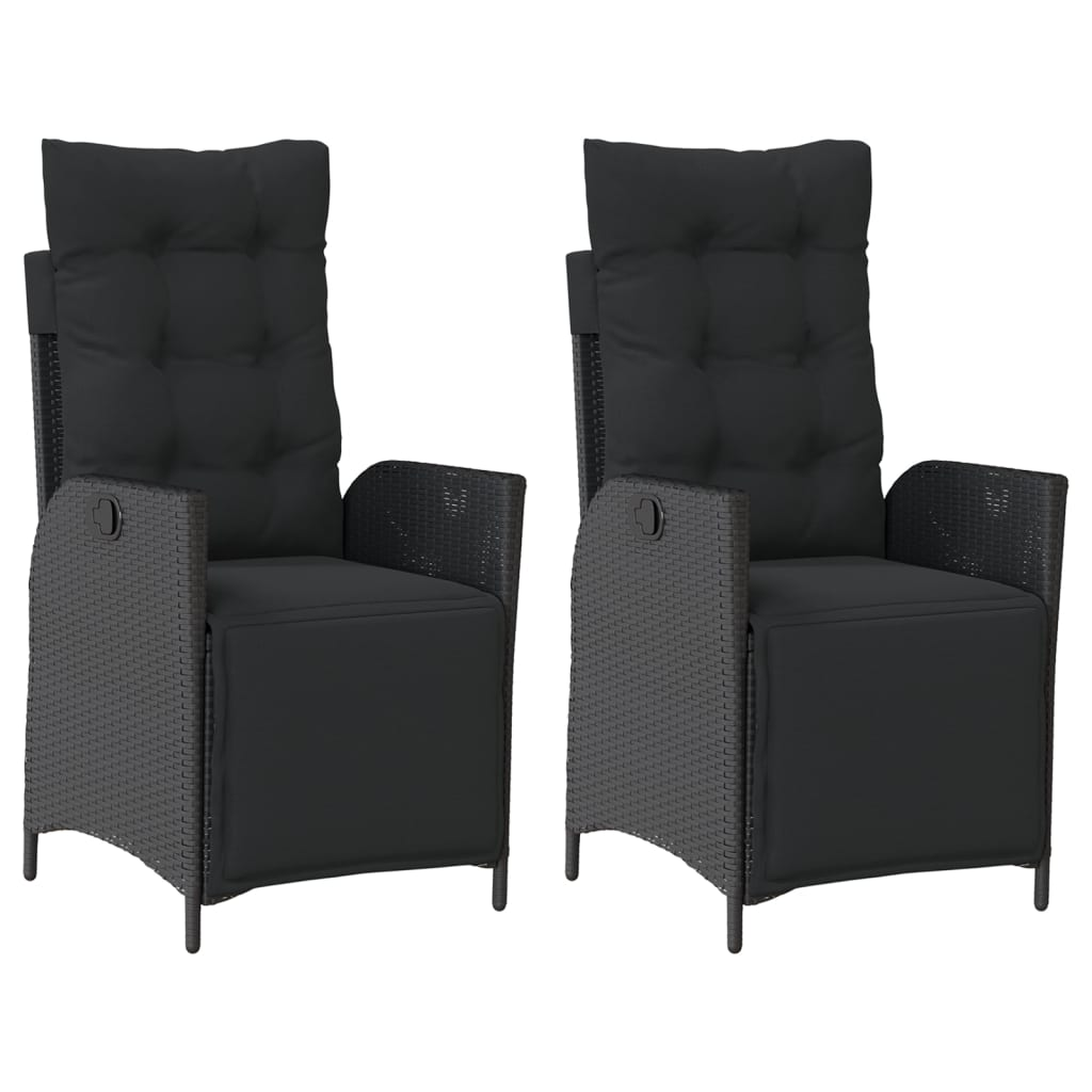 2 db fekete polyrattan dönthető kerti szék lábtartóval (365289)