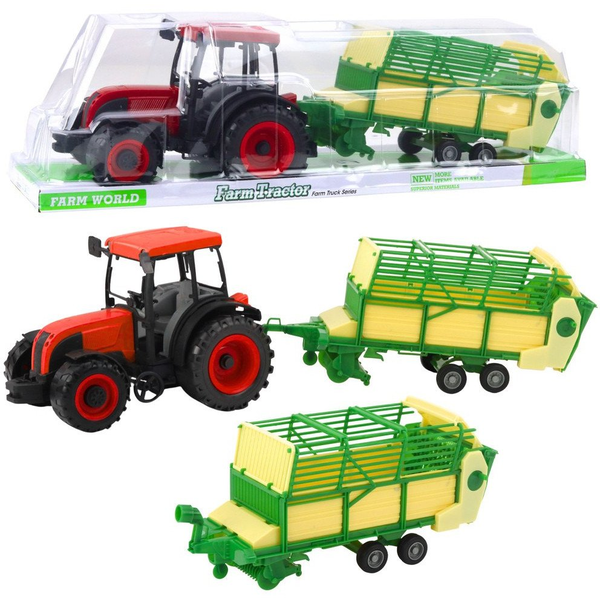 Lean Toys Mezőgazdasági Traktor Zöld és Sárga Pótkocsival Piros 50Cm