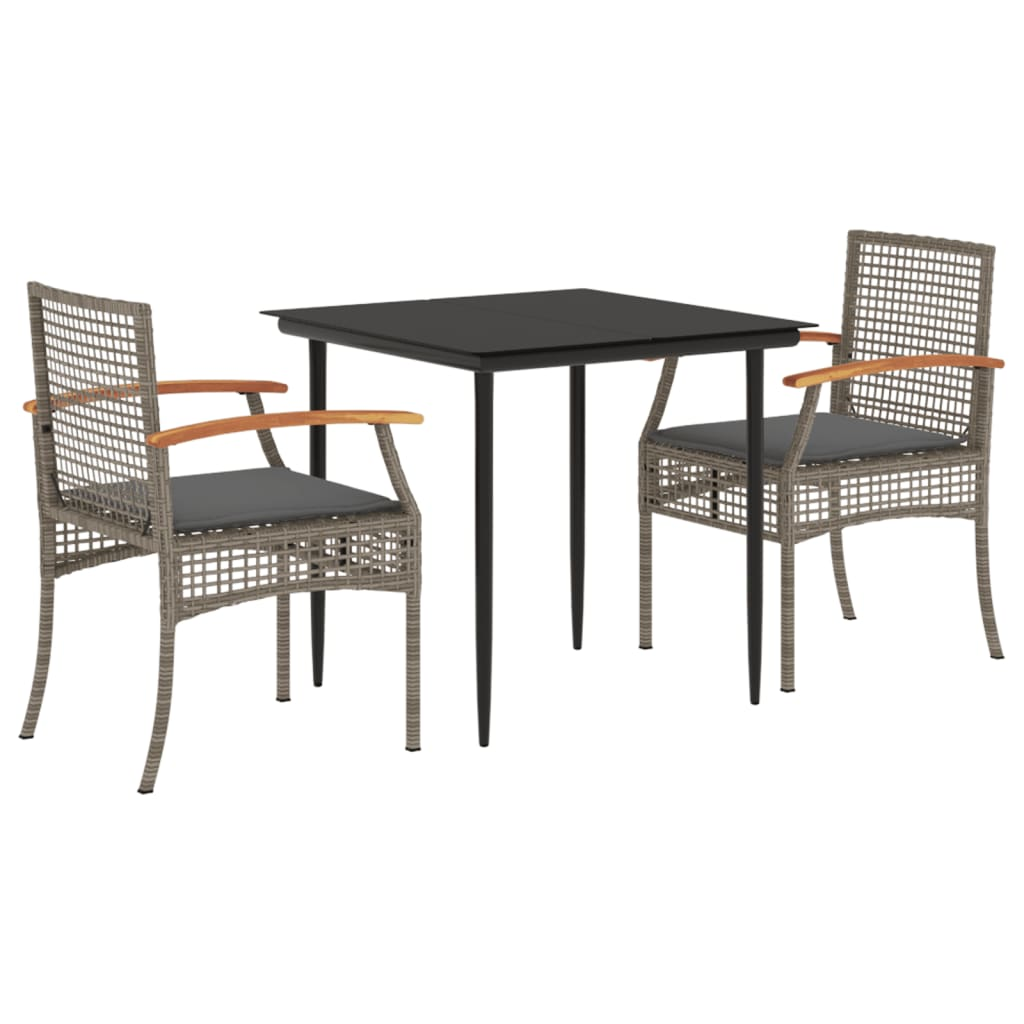 3 részes szürke polyrattan kerti étkezőgarnitúra párnával (3213610)