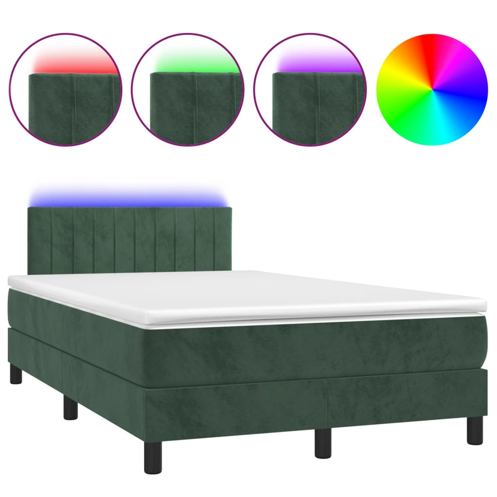 sötétzöld bársony rugós és LED-es ágy matraccal 120x200 cm (3134516)