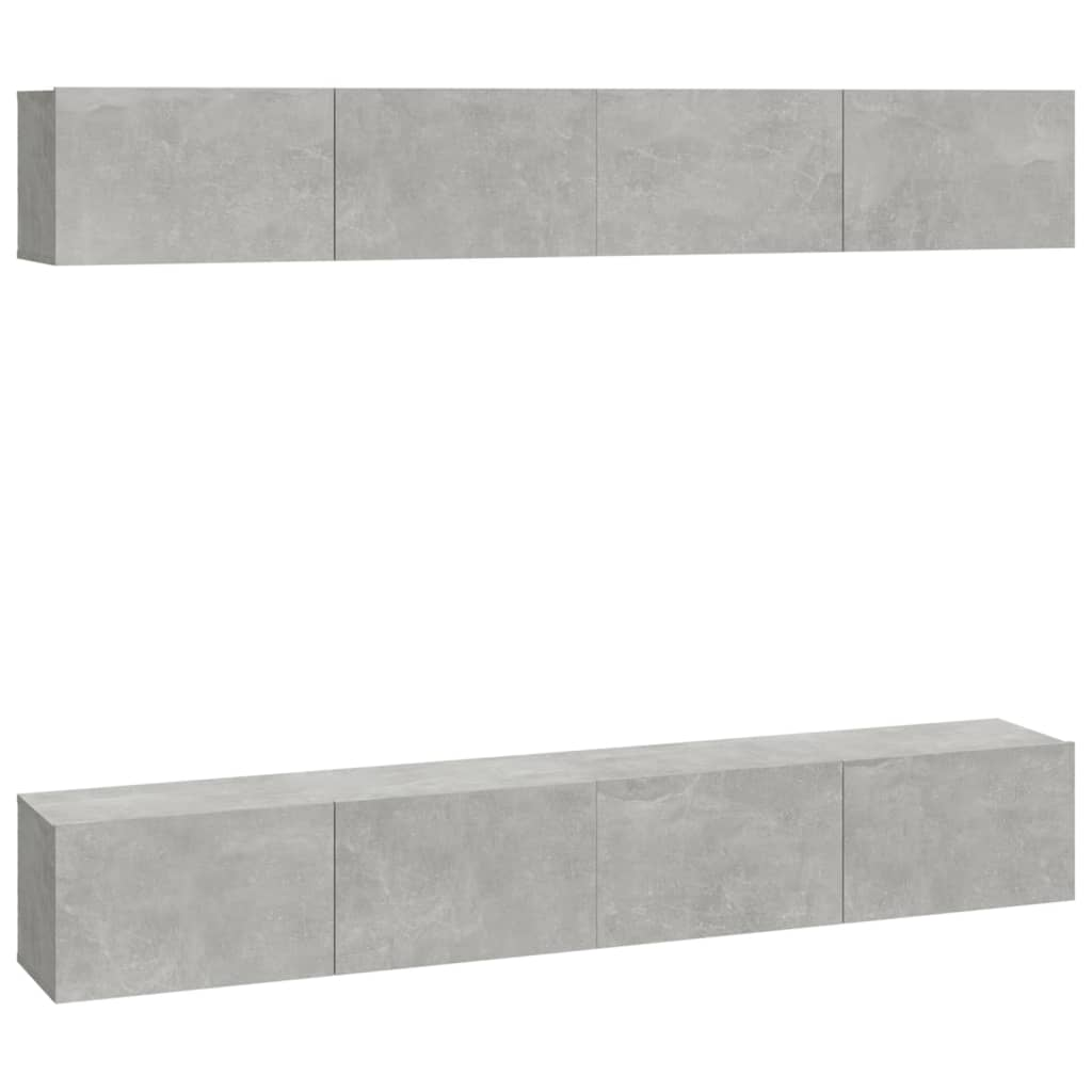 4 db betonszürke fali TV-szekrény 100 x 30 x 30 cm (3114193)