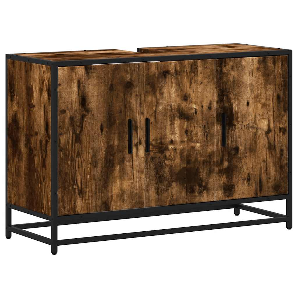 füstös tölgy szerelt fa fürdőszobai mosdószekrény 90x33x60 cm (849271)