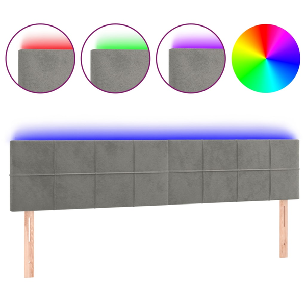 Tăblie de pat cu LED, gri deschis, 200x5x78/88 cm, catifea